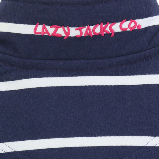 LJ35 - Ladies Striped Quarter Zip Sweatshirt - White