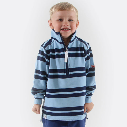 LJ39C - Boys Striped 1/4 Zip Sweatshirt - Sky