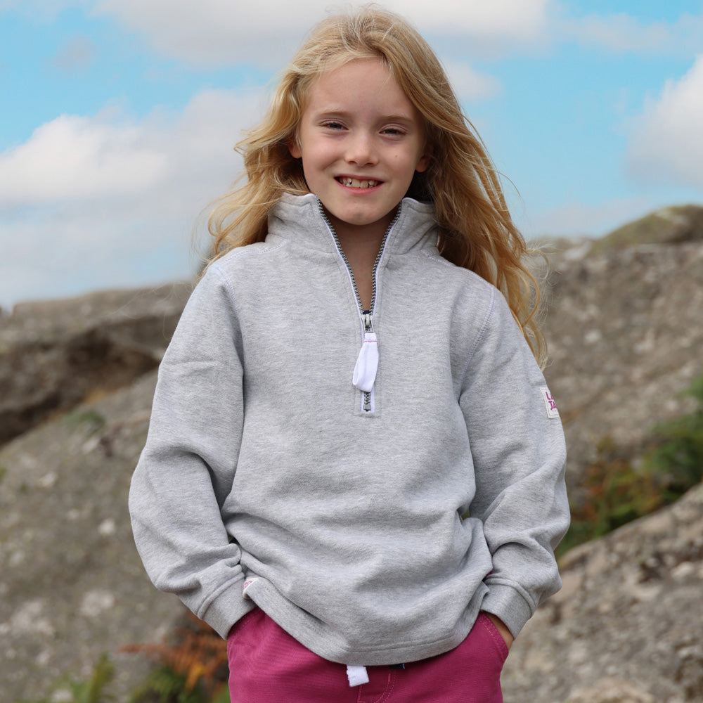 LJ3C - Girl's 1/4 Zip Sweatshirt - Grey Marl