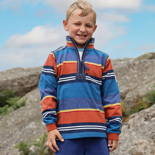 LJ40SC - Boy's Striped Quarter Zip - Grey