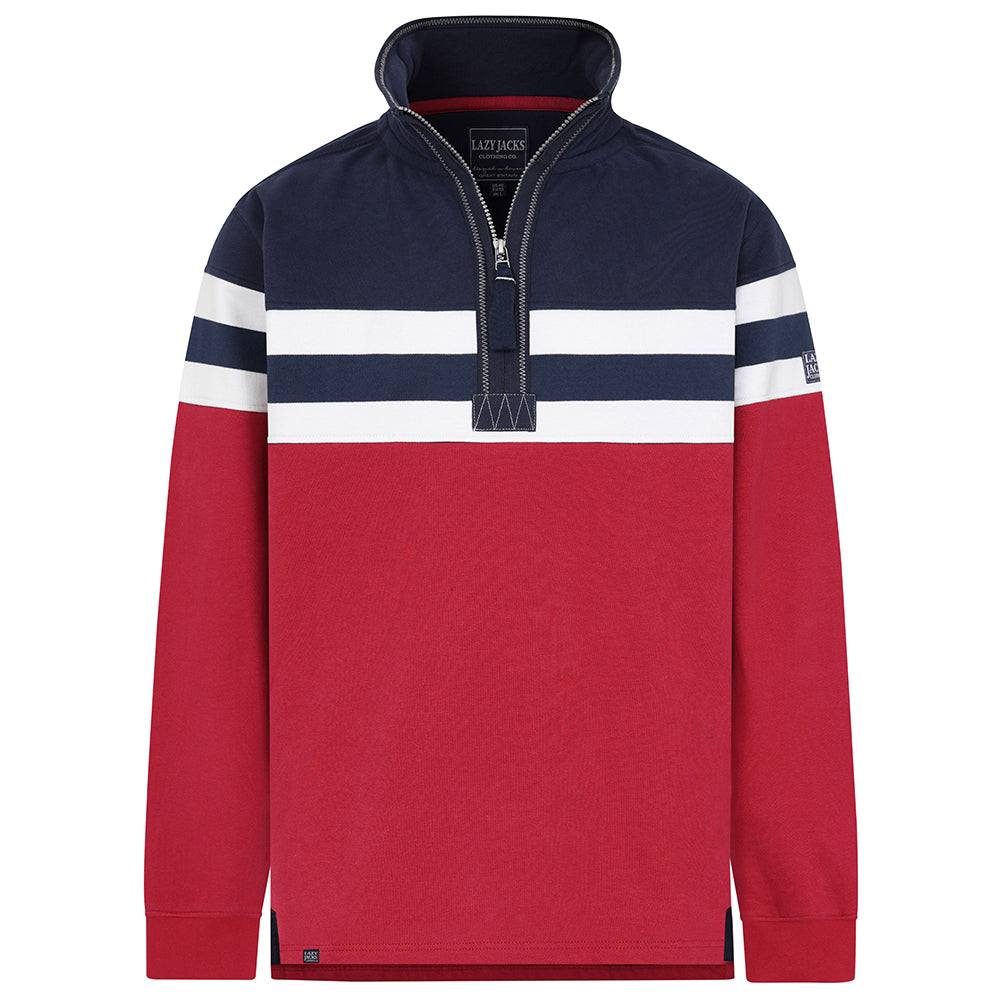 LJ51 - Men's Striped 1/4 Zip Sweatshirt - Rouge