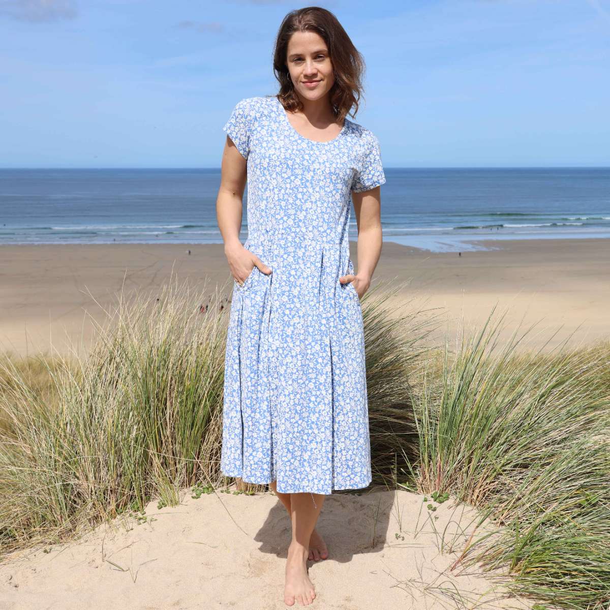 LJ523 - Printed Dress - Flora Blue