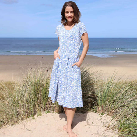 LJ523 - Printed Dress - Flora Blue
