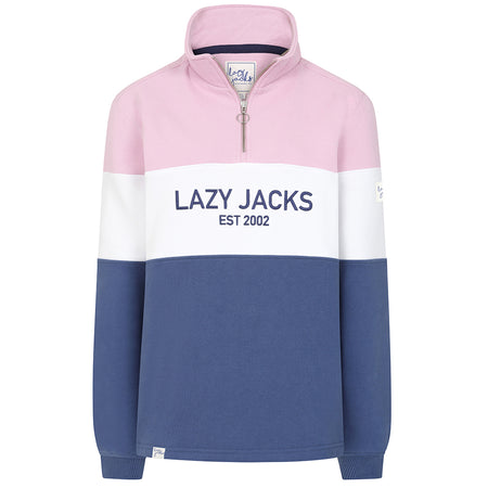 LJ322 - Ladies Quarter Zip Sweatshirt - Pink/ Denim