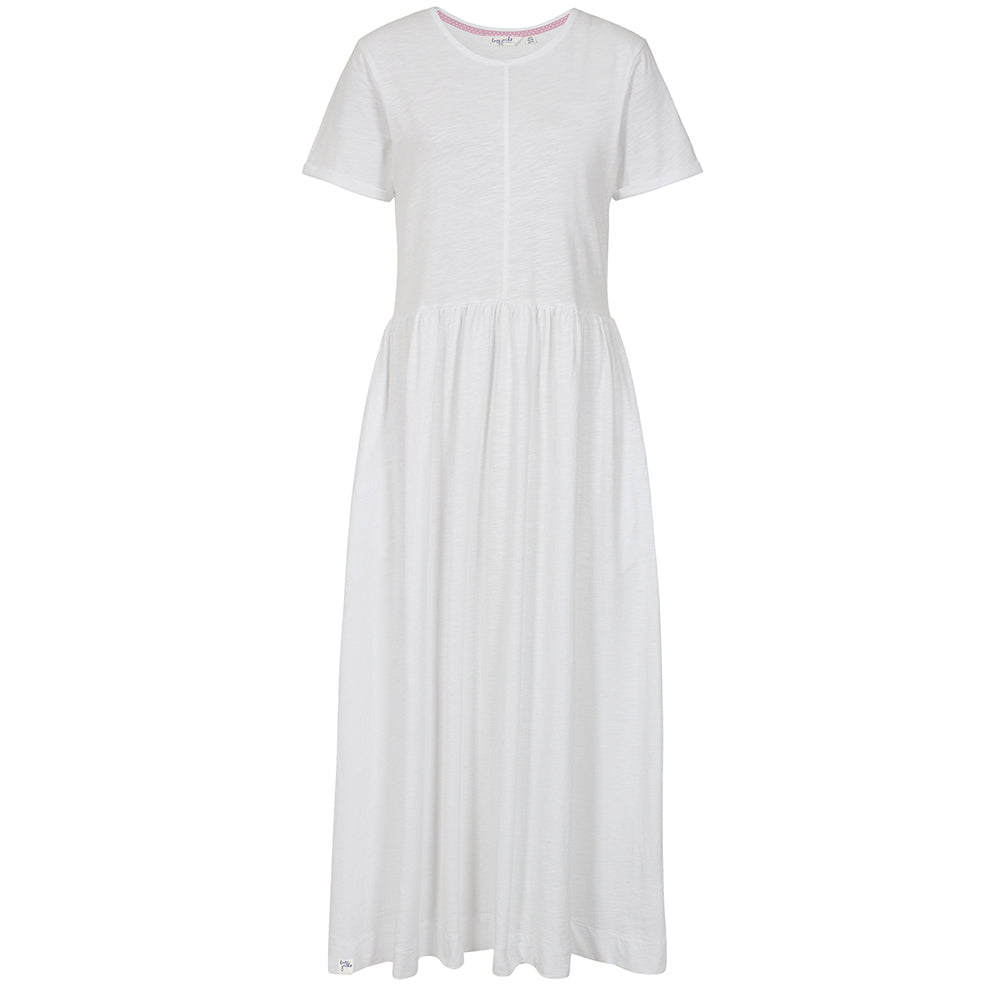 LJ525 - Ladies Long Gathered Dress - White