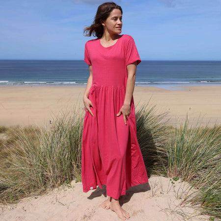 LJ525 - Ladies Long Gathered Dress - Cherry