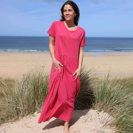 LJ525 - Ladies Long Gathered Dress - Cherry