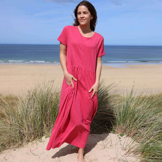 LJ525 - Ladies Long Gathered Dress - Cherry