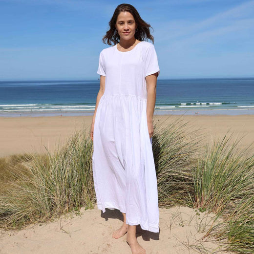 LJ525 - Ladies Long Gathered Dress - White