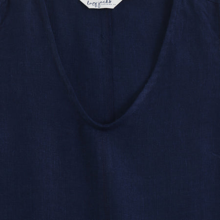 LJ526  - Long Linen Dress - Midnight