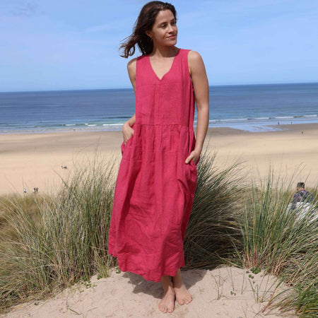 LJ526 - Long Linen Dress - Cherry