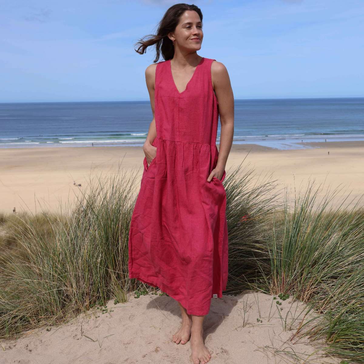 LJ526 - Long Linen Dress - Cherry