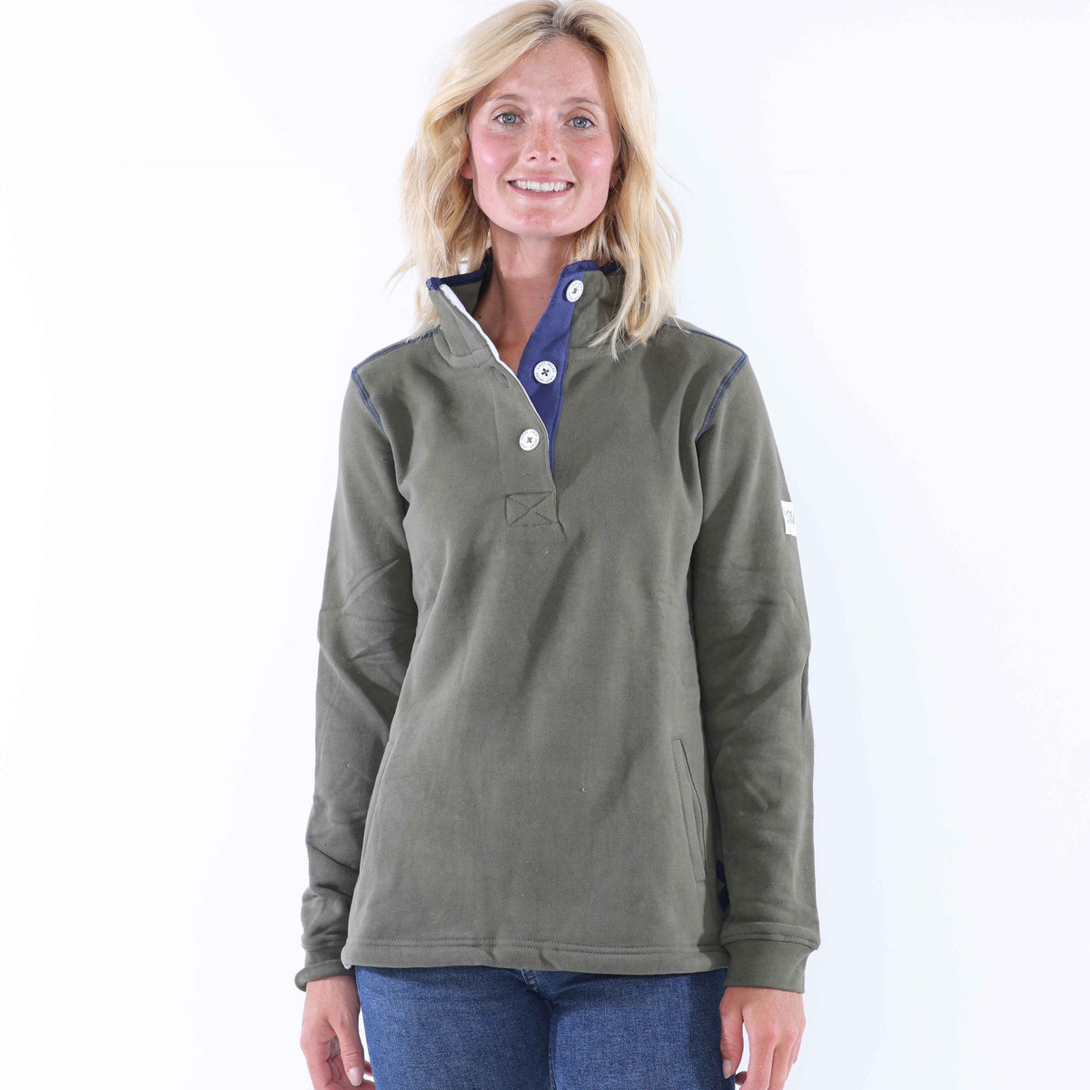 LJ5 - Ladies' Button Neck Sweatshirt - Khaki