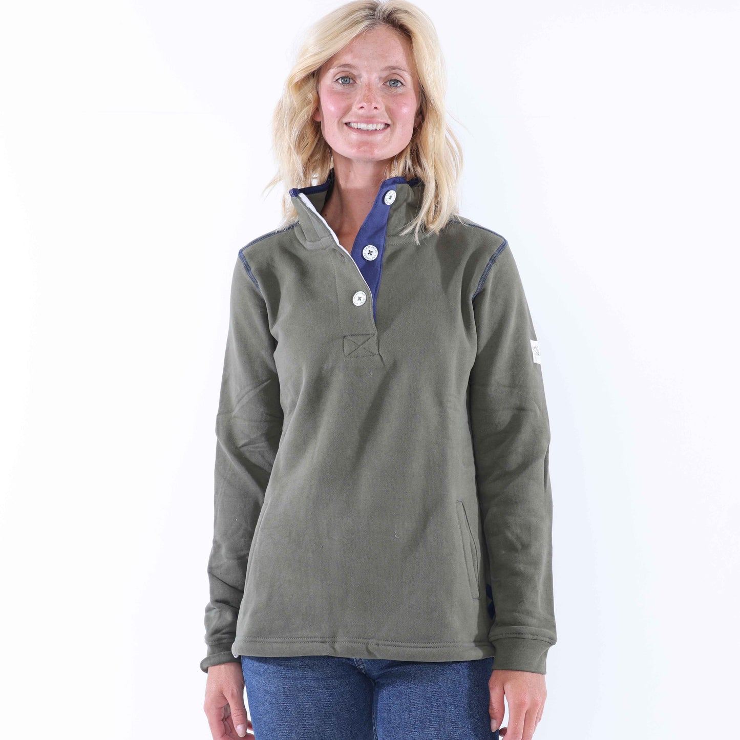 LJ5 - Ladies' Button Neck Sweatshirt - Khaki