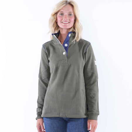 LJ5 - Ladies' Button Neck Sweatshirt - Khaki