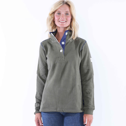 LJ5 - Ladies' Button Neck Sweatshirt - Khaki