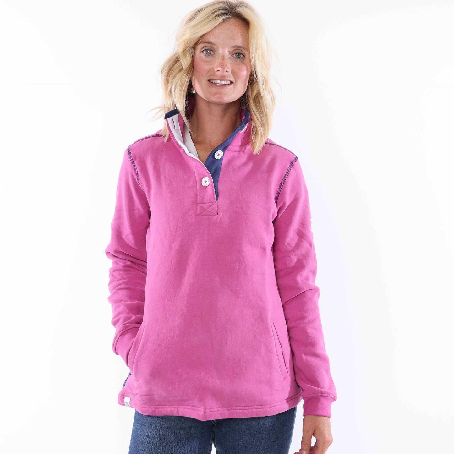 LJ5 - Ladies Button Neck Sweatshirt - Raspberry