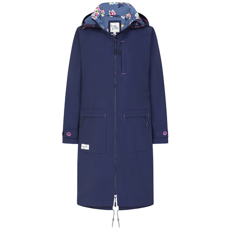 LJ67 - Ladies Long Waterproof Coat - Marine Posy