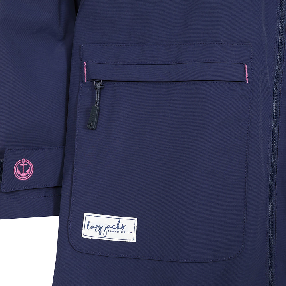 LJ67 - Ladies Long Waterproof Coat - Marine Posy
