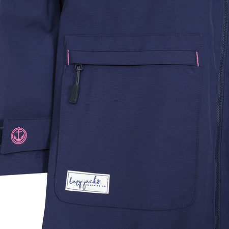 LJ67 - Ladies Long Waterproof Coat - Marine Posy