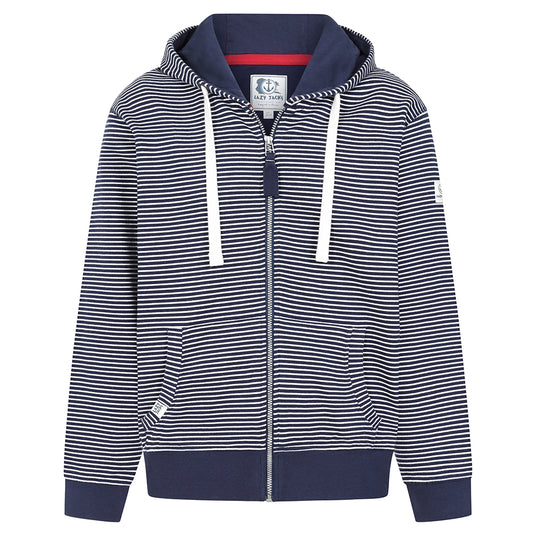 LJ68 - Mens Striped Hooded Zip Thru Sweatshirt - Marine