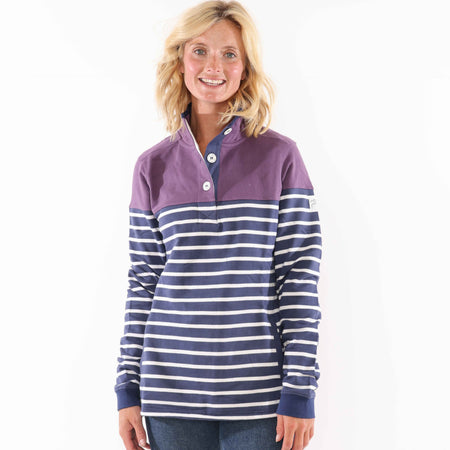 LJ6 - Striped Button Neck Sweatshirt - Loganberry