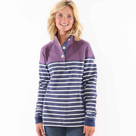 LJ6 - Striped Button Neck Sweatshirt - Loganberry