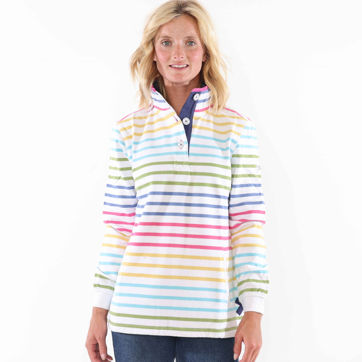 LJ6 - Ladies Button Neck Sweatshirt - Rainbow