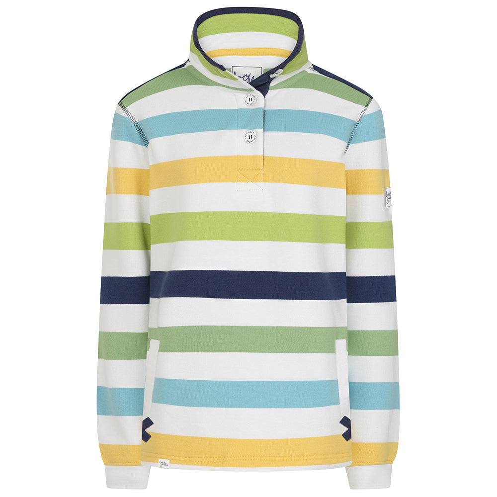 LJ6 - Ladies Striped Button Neck Sweatshirt - Greens