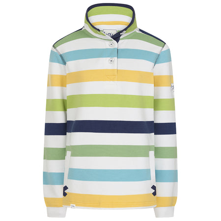 LJ6 - Ladies Striped Button Neck Sweatshirt - Greens