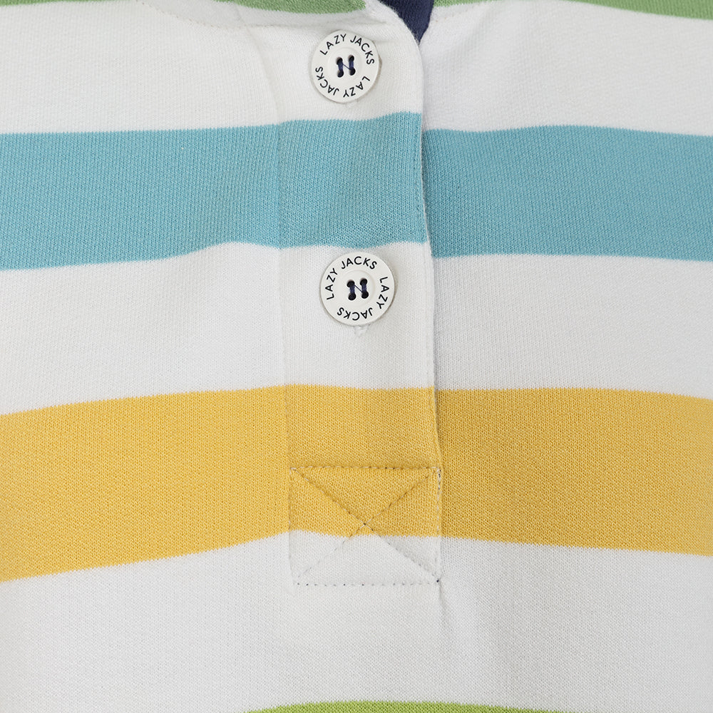 LJ6 - Ladies Striped Button Neck Sweatshirt - Greens