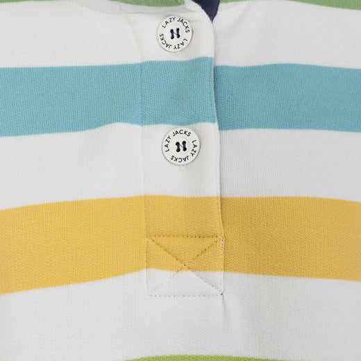LJ6 - Ladies Striped Button Neck Sweatshirt - Greens