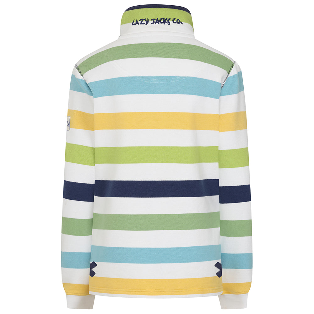 LJ6 - Ladies Striped Button Neck Sweatshirt - Greens
