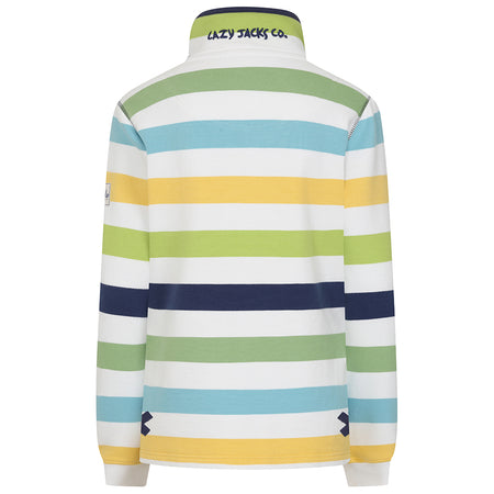 LJ6 - Ladies Striped Button Neck Sweatshirt - Greens