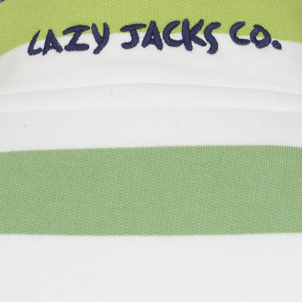 LJ6 - Ladies Striped Button Neck Sweatshirt - Greens