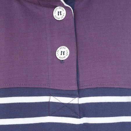 LJ6 - Striped Button Neck Sweatshirt - Loganberry