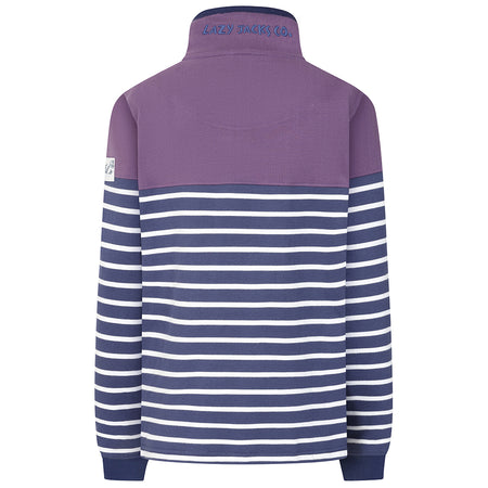 LJ6 - Striped Button Neck Sweatshirt - Loganberry