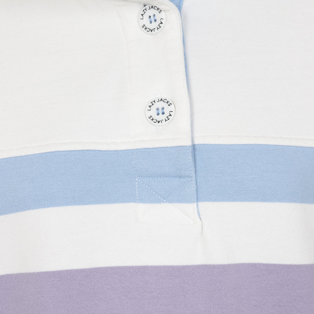LJ6 - Striped Button Neck Sweatshirt - Pastel