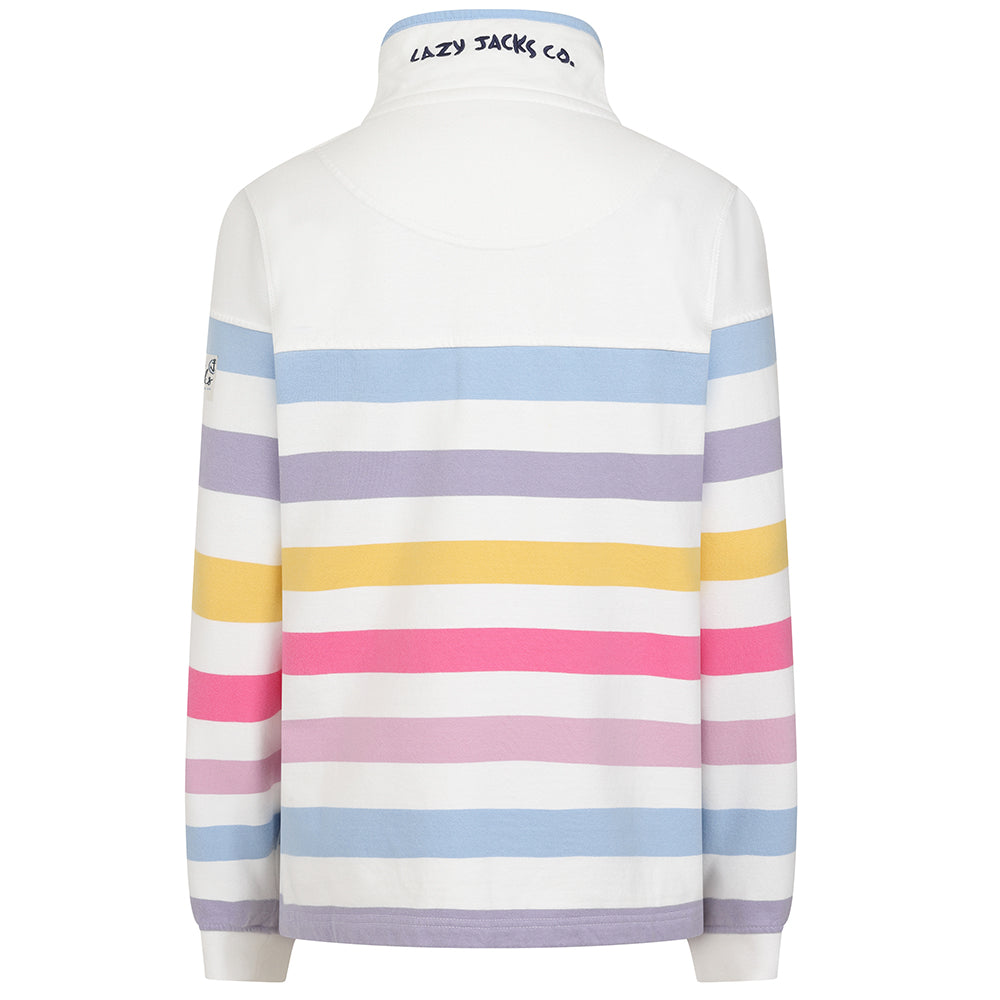 LJ6 - Striped Button Neck Sweatshirt - Pastel