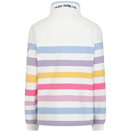 LJ6 - Striped Button Neck Sweatshirt - Pastel