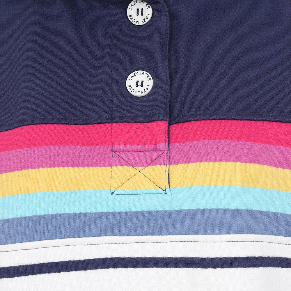 LJ6 - Striped Button Neck Sweatshirt - Prism