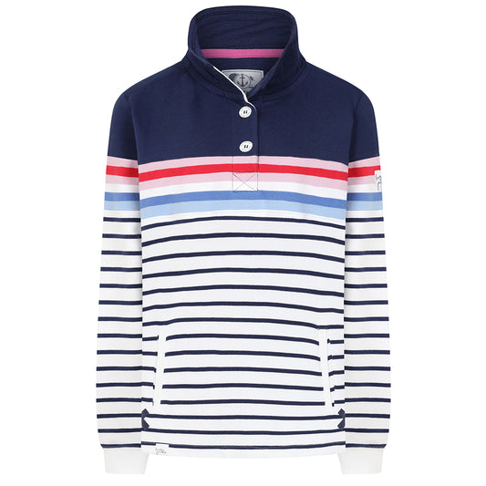 LJ6 - Striped Button Neck Sweatshirt - Red