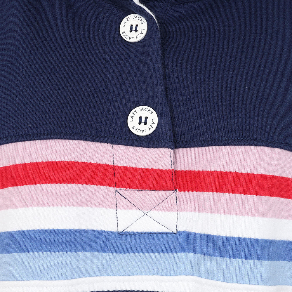LJ6 - Striped Button Neck Sweatshirt - Red
