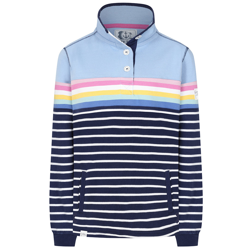LJ6 - Striped Button Neck Sweatshirt - Sky