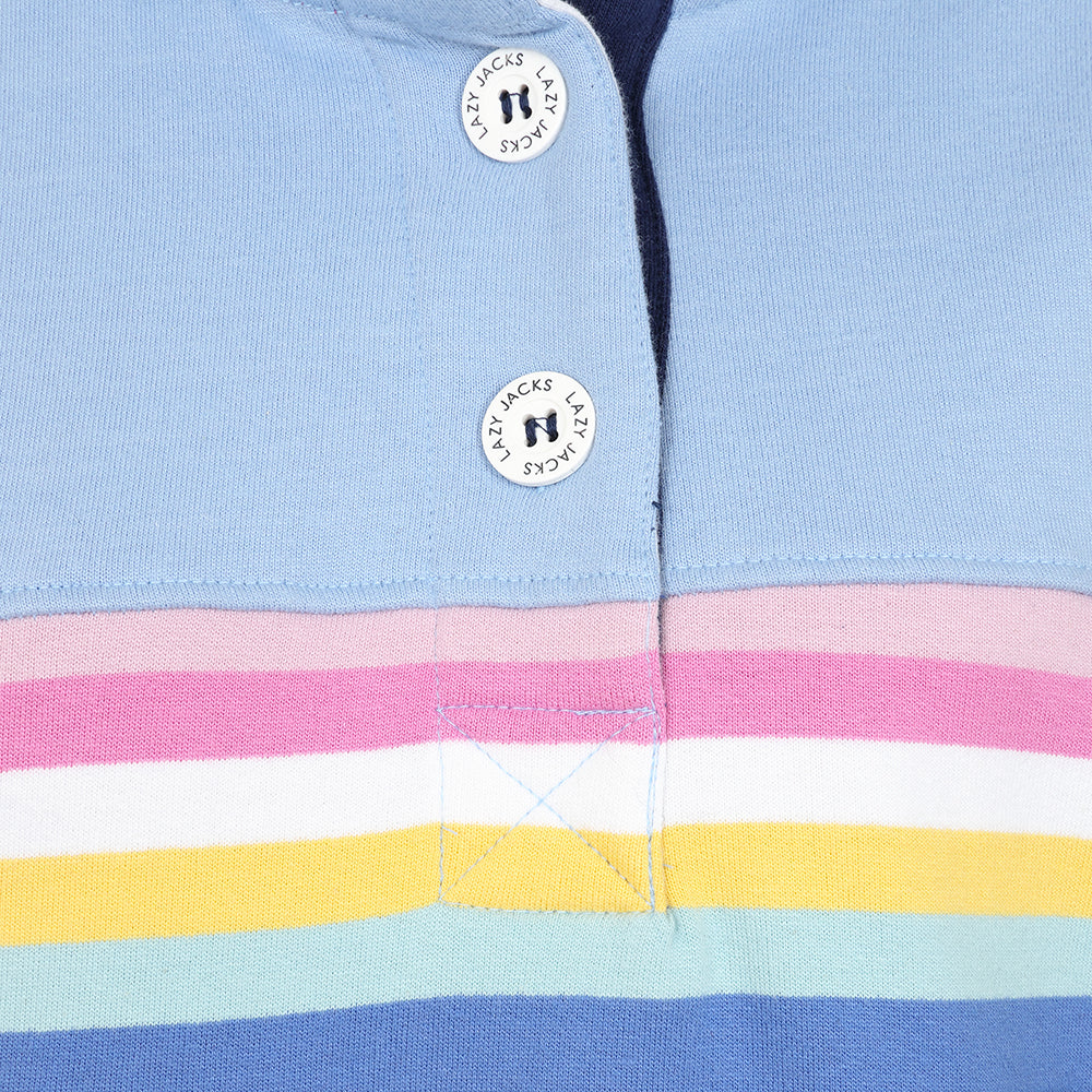 LJ6 - Striped Button Neck Sweatshirt - Sky