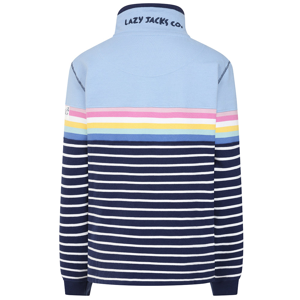 LJ6 - Striped Button Neck Sweatshirt - Sky