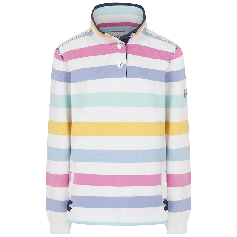 LJ6 - Ladies Striped Button Neck Sweatshirt - Watercolours
