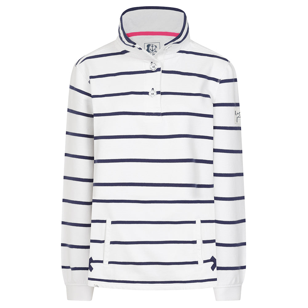 LJ6 - Striped Button Neck Sweatshirt - White
