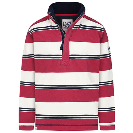 LJ700SC - Boy's Striped 1/4 Zip Pique Sweatshirt - Rouge