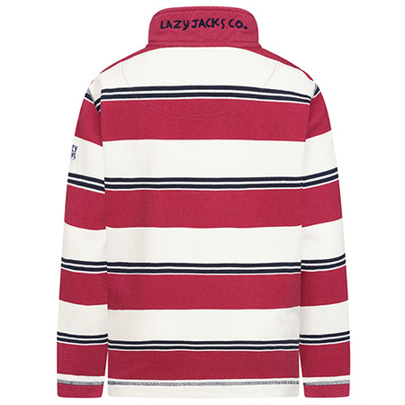 LJ700SC - Boy's Striped 1/4 Zip Pique Sweatshirt - Rouge